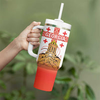 Personalised Georgia Independence Day Tumbler With Handle Sameba Cathedral Borjgali Folk Pattern