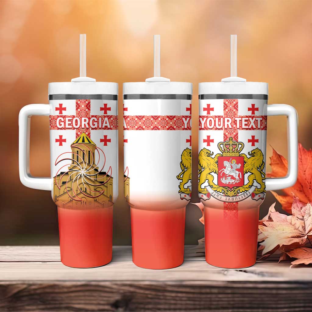 Personalised Georgia Independence Day Tumbler With Handle Sameba Cathedral Borjgali Folk Pattern