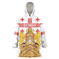 Personalised Georgia Independence Day Wearable Blanket Hoodie Sameba Cathedral Borjgali Folk Pattern