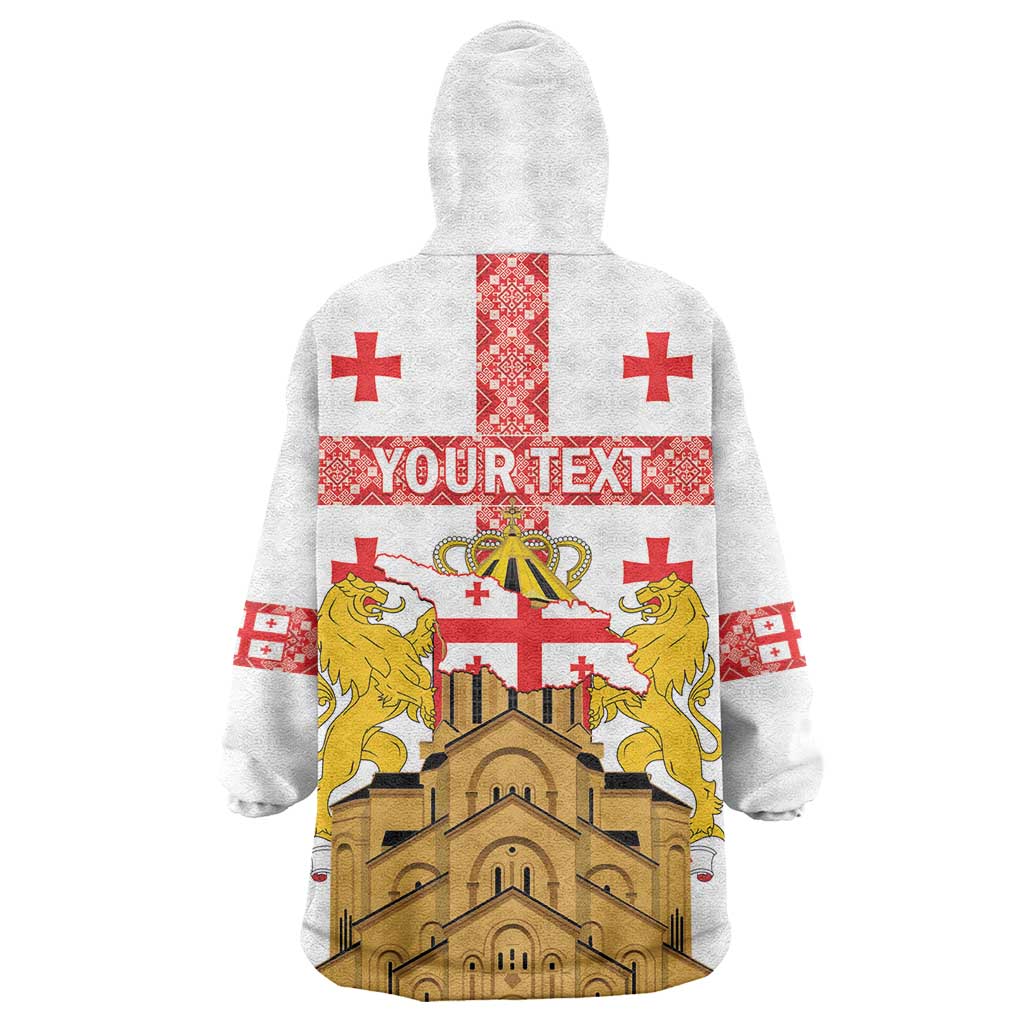 Personalised Georgia Independence Day Wearable Blanket Hoodie Sameba Cathedral Borjgali Folk Pattern