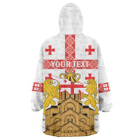 Personalised Georgia Independence Day Wearable Blanket Hoodie Sameba Cathedral Borjgali Folk Pattern