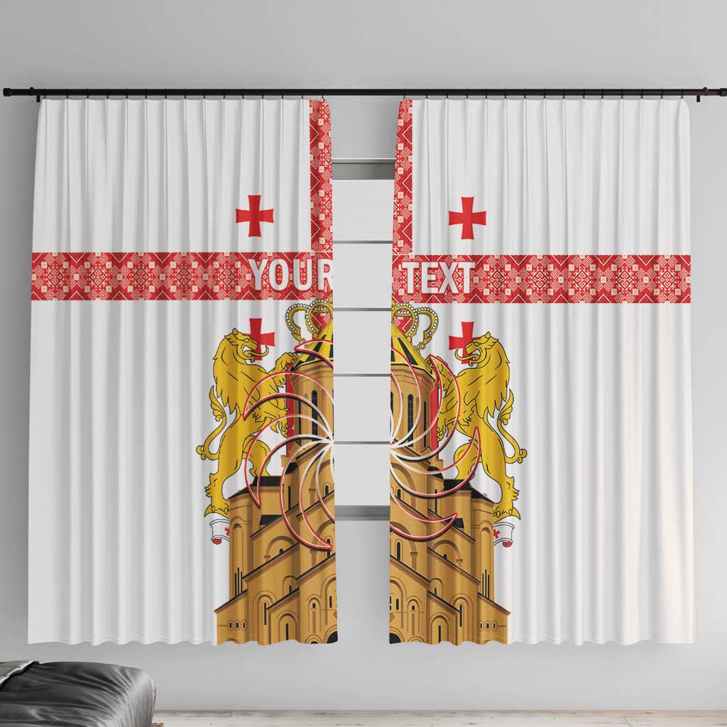 Personalised Georgia Independence Day Window Curtain Sameba Cathedral Borjgali Folk Pattern