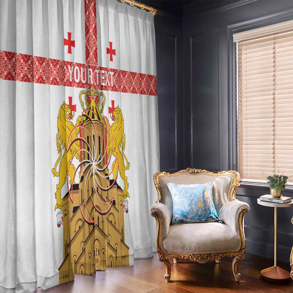 Personalised Georgia Independence Day Window Curtain Sameba Cathedral Borjgali Folk Pattern