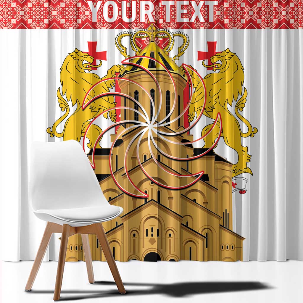 Personalised Georgia Independence Day Window Curtain Sameba Cathedral Borjgali Folk Pattern