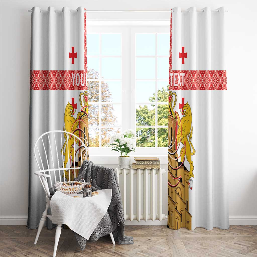Personalised Georgia Independence Day Window Curtain Sameba Cathedral Borjgali Folk Pattern