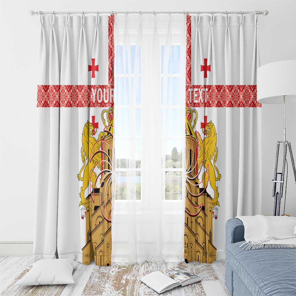 Personalised Georgia Independence Day Window Curtain Sameba Cathedral Borjgali Folk Pattern