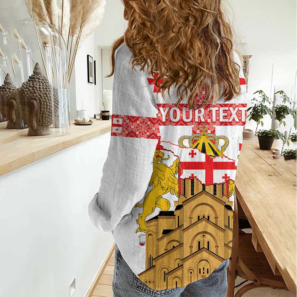 Personalised Georgia Independence Day Women Casual Shirt Sameba Cathedral Borjgali Folk Pattern