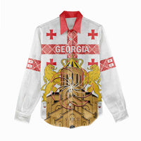Personalised Georgia Independence Day Women Casual Shirt Sameba Cathedral Borjgali Folk Pattern