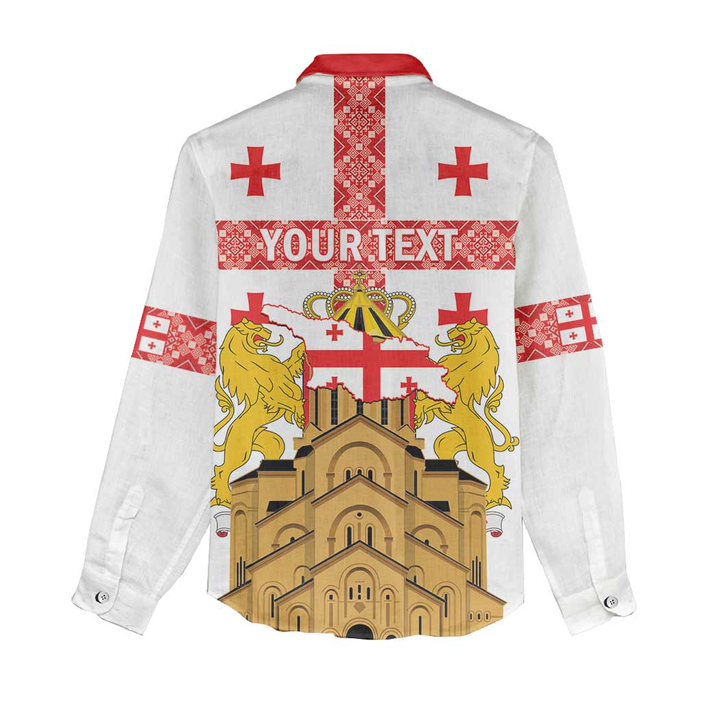 Personalised Georgia Independence Day Women Casual Shirt Sameba Cathedral Borjgali Folk Pattern