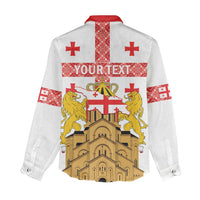 Personalised Georgia Independence Day Women Casual Shirt Sameba Cathedral Borjgali Folk Pattern
