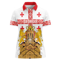 Personalised Georgia Independence Day Women Polo Shirt Sameba Cathedral Borjgali Folk Pattern