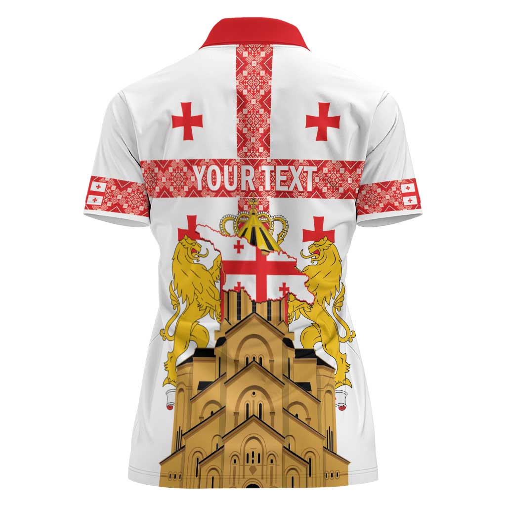 Personalised Georgia Independence Day Women Polo Shirt Sameba Cathedral Borjgali Folk Pattern