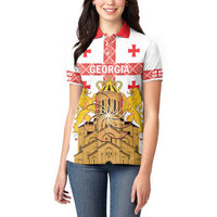 Personalised Georgia Independence Day Women Polo Shirt Sameba Cathedral Borjgali Folk Pattern