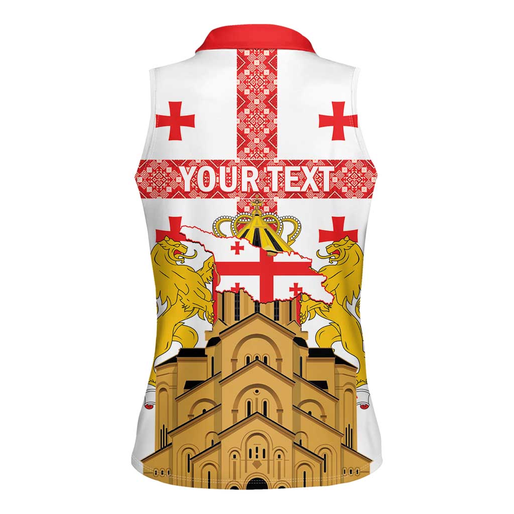 Personalised Georgia Independence Day Women Sleeveless Polo Shirt Sameba Cathedral Borjgali Folk Pattern