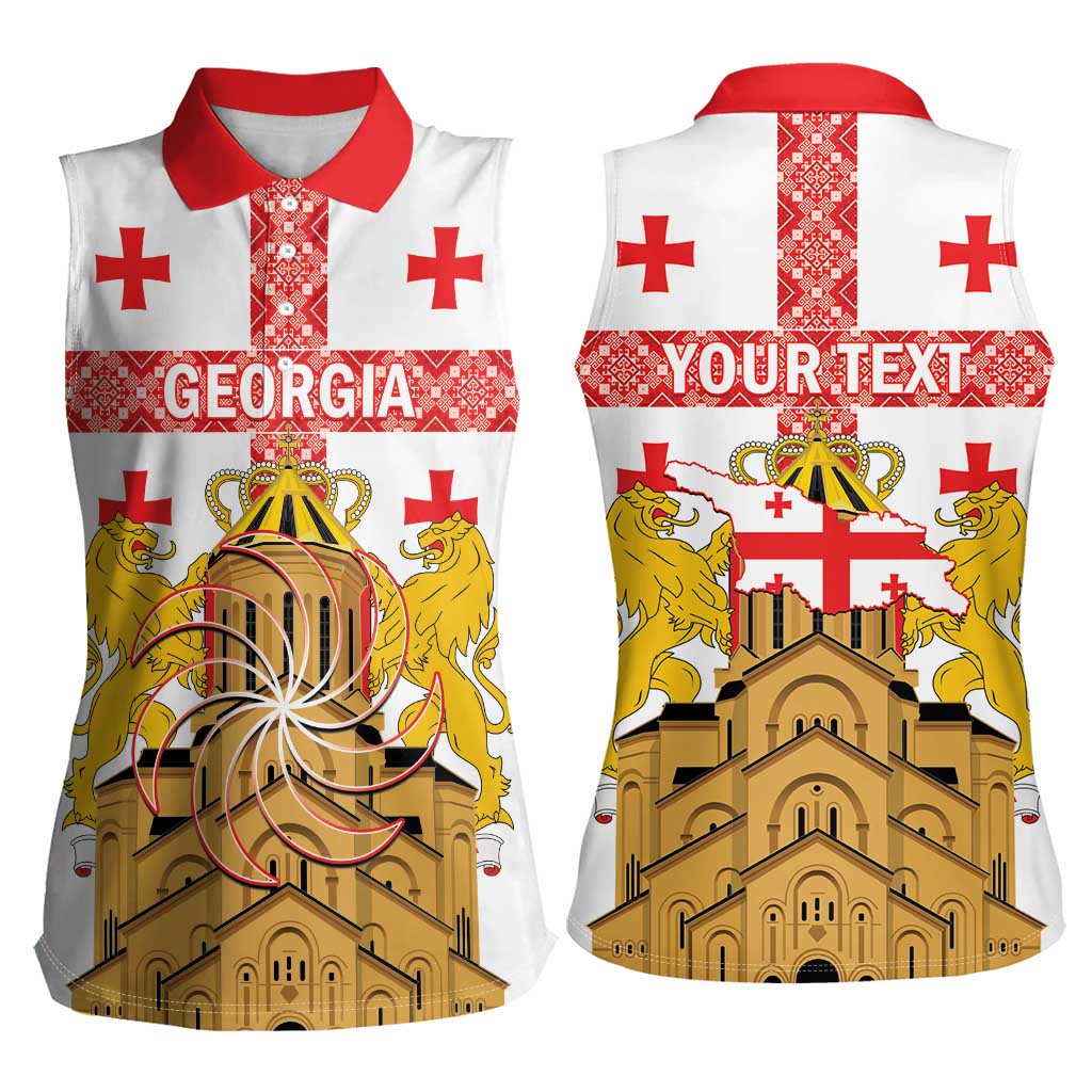 Personalised Georgia Independence Day Women Sleeveless Polo Shirt Sameba Cathedral Borjgali Folk Pattern