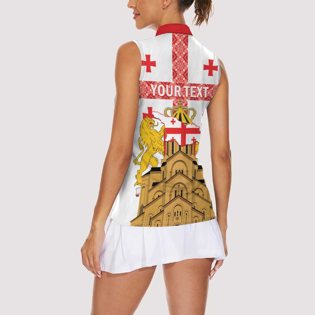 Personalised Georgia Independence Day Women Sleeveless Polo Shirt Sameba Cathedral Borjgali Folk Pattern