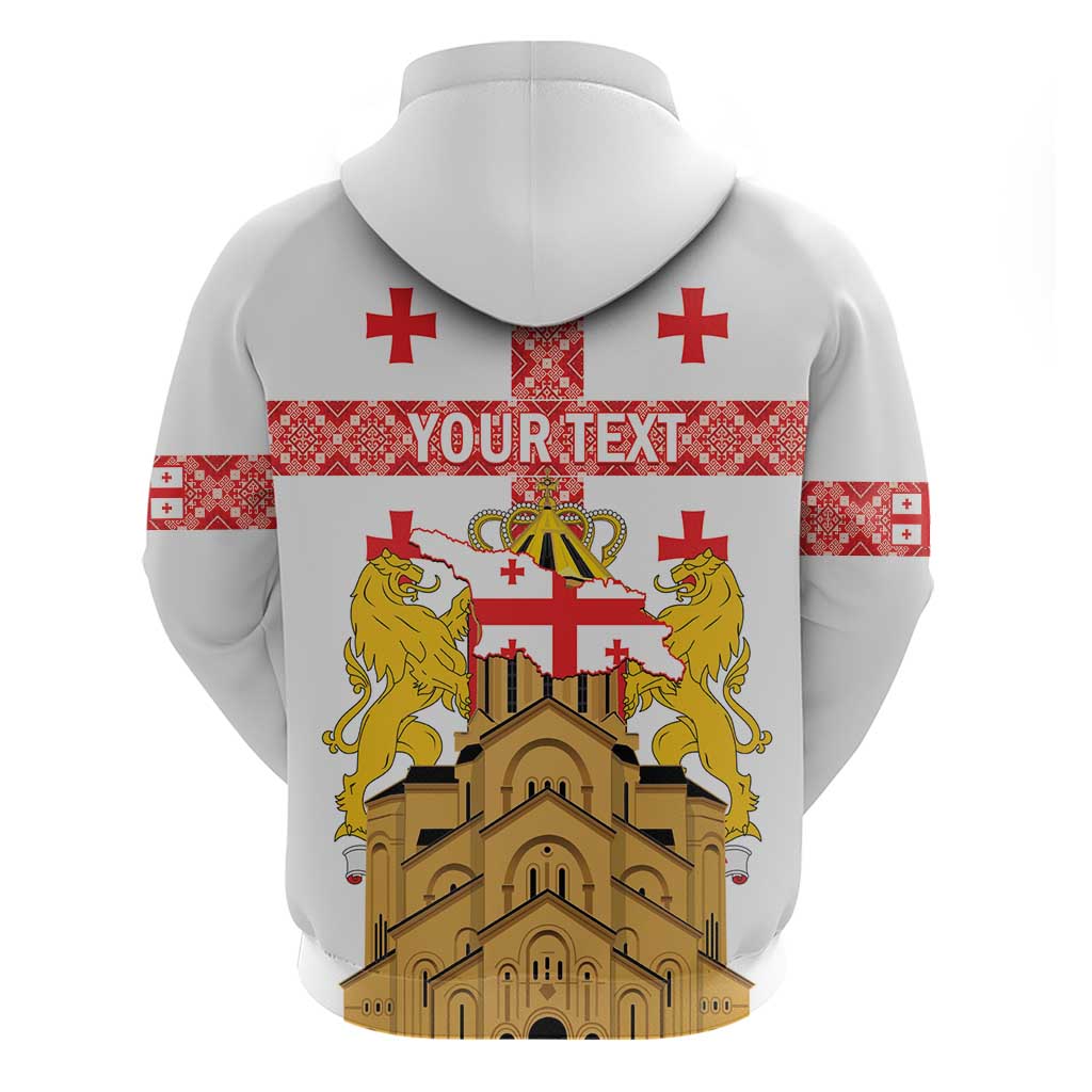 Personalised Georgia Independence Day Zip Hoodie Sameba Cathedral Borjgali Folk Pattern