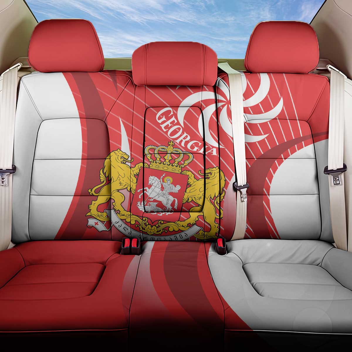 Georgia Independence Day Back Car Seat Cover Borjgalo With Coat Of Arms