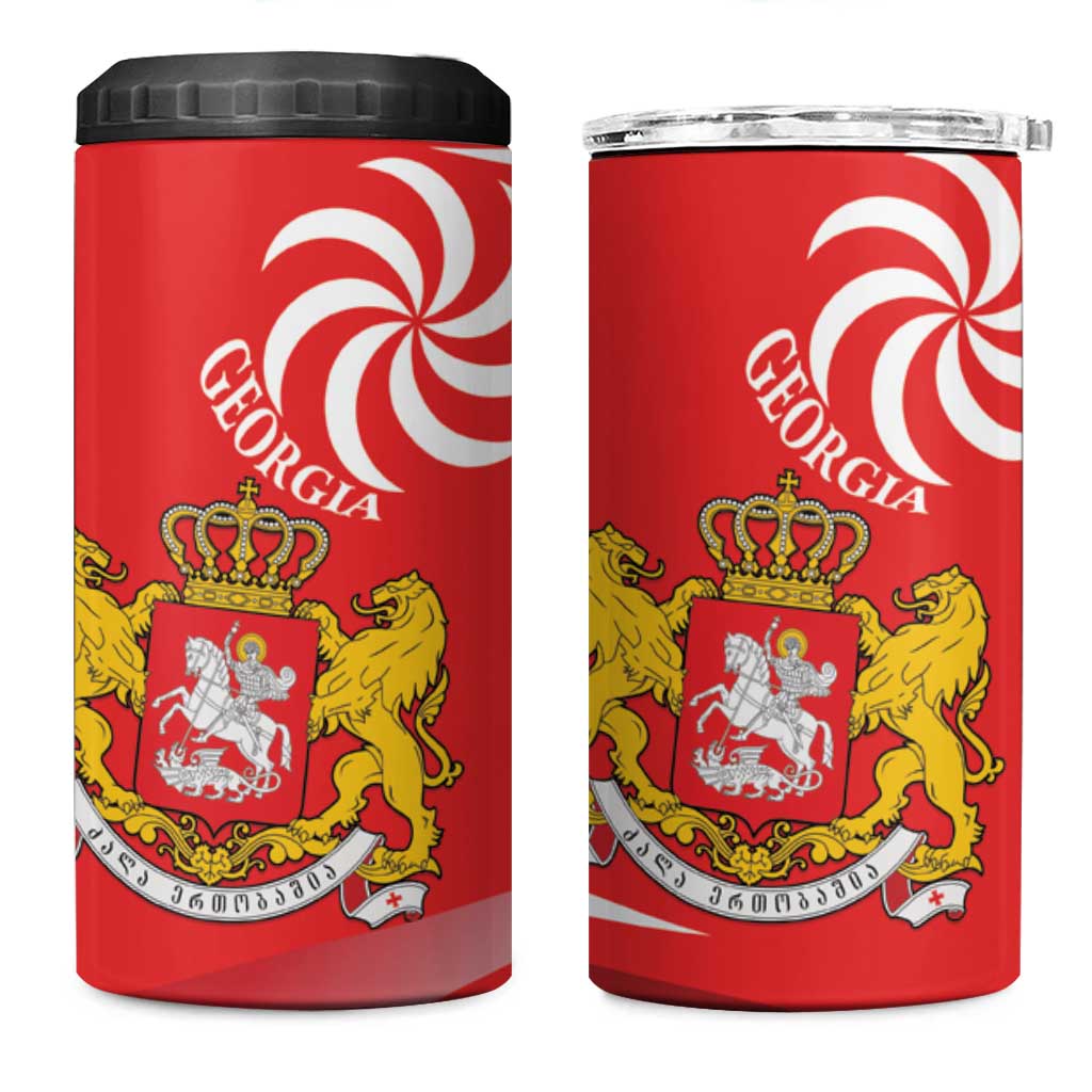 Georgia Independence Day 4 in 1 Can Cooler Tumbler Borjgalo With Coat Of Arms