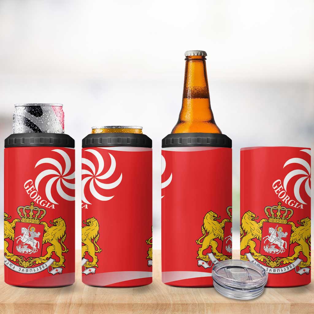 Georgia Independence Day 4 in 1 Can Cooler Tumbler Borjgalo With Coat Of Arms