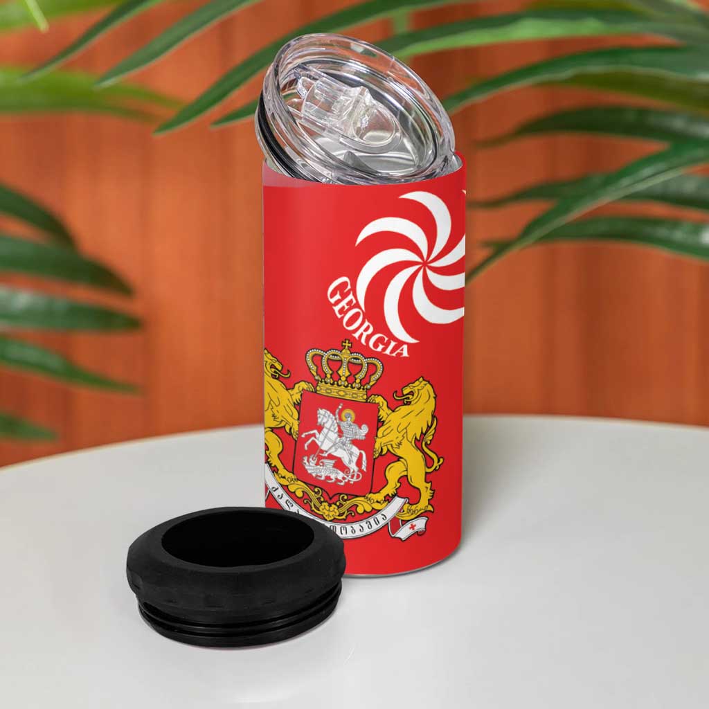 Georgia Independence Day 4 in 1 Can Cooler Tumbler Borjgalo With Coat Of Arms