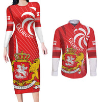Georgia Independence Day Couples Matching Long Sleeve Bodycon Dress and Long Sleeve Button Shirt Borjgalo With Coat Of Arms