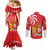 Georgia Independence Day Couples Matching Mermaid Dress and Long Sleeve Button Shirt Borjgalo With Coat Of Arms
