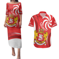Georgia Independence Day Couples Matching Puletasi and Hawaiian Shirt Borjgalo With Coat Of Arms