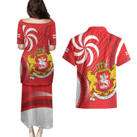 Georgia Independence Day Couples Matching Puletasi and Hawaiian Shirt Borjgalo With Coat Of Arms