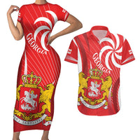 Georgia Independence Day Couples Matching Short Sleeve Bodycon Dress and Hawaiian Shirt Borjgalo With Coat Of Arms
