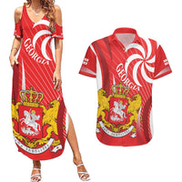 Georgia Independence Day Couples Matching Summer Maxi Dress and Hawaiian Shirt Borjgalo With Coat Of Arms