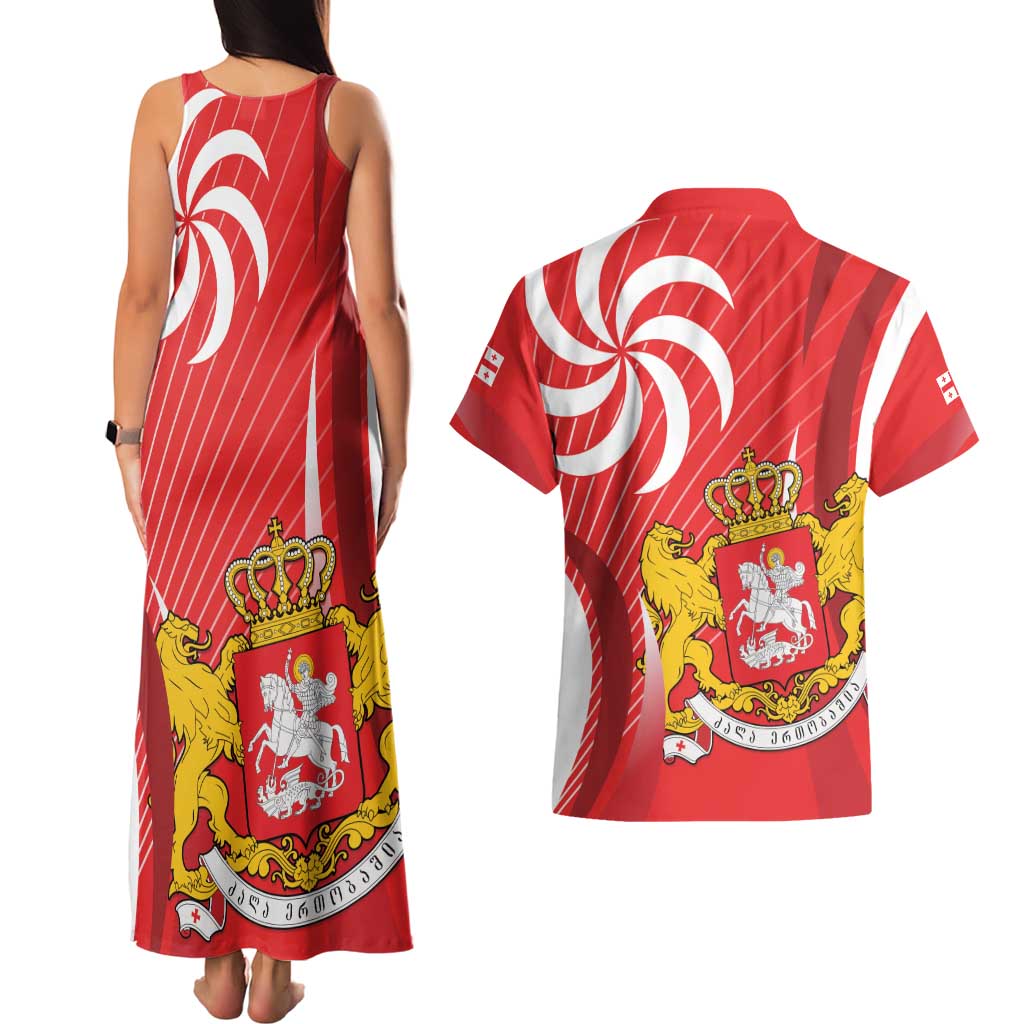 Georgia Independence Day Couples Matching Tank Maxi Dress and Hawaiian Shirt Borjgalo With Coat Of Arms