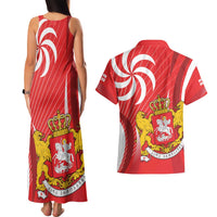 Georgia Independence Day Couples Matching Tank Maxi Dress and Hawaiian Shirt Borjgalo With Coat Of Arms