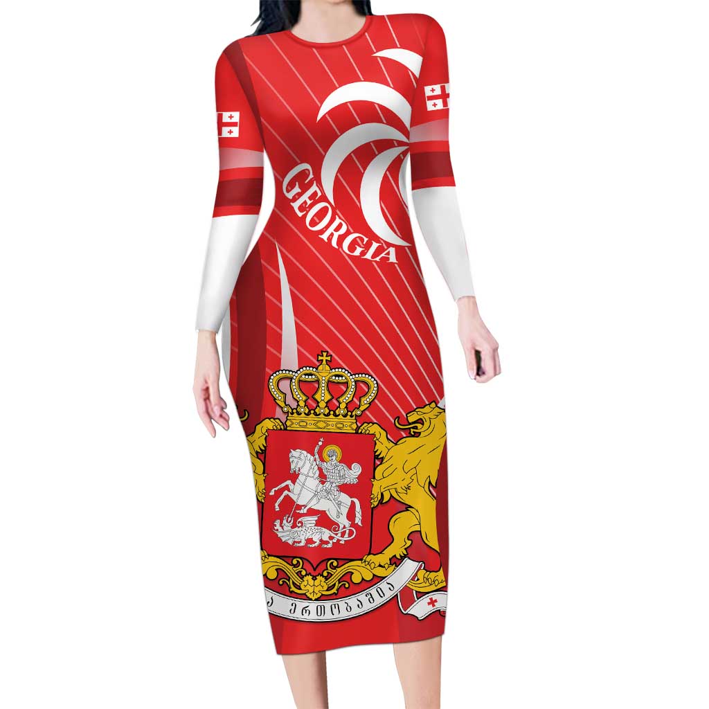 Georgia Independence Day Family Matching Long Sleeve Bodycon Dress and Hawaiian Shirt Borjgalo With Coat Of Arms