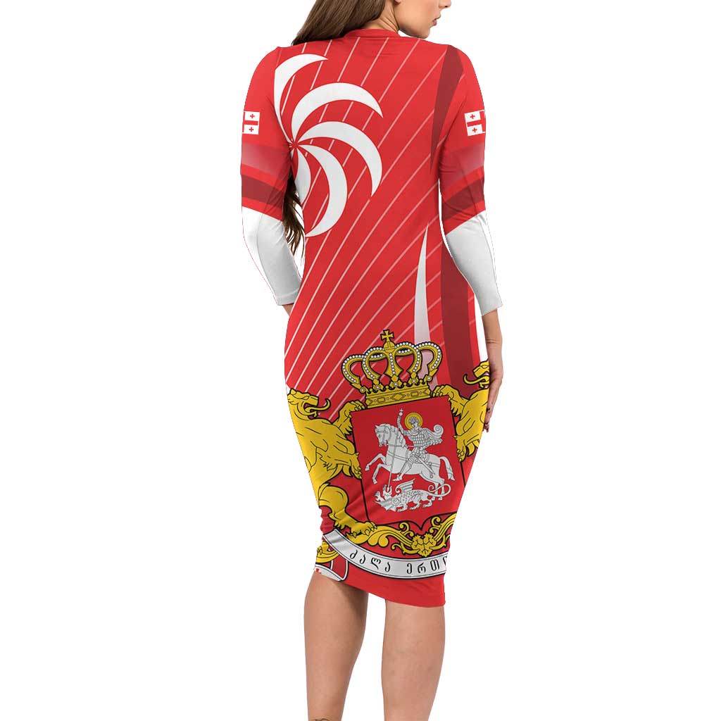 Georgia Independence Day Family Matching Long Sleeve Bodycon Dress and Hawaiian Shirt Borjgalo With Coat Of Arms