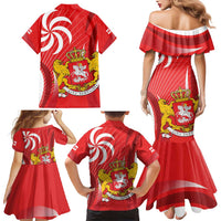 Georgia Independence Day Family Matching Mermaid Dress and Hawaiian Shirt Borjgalo With Coat Of Arms