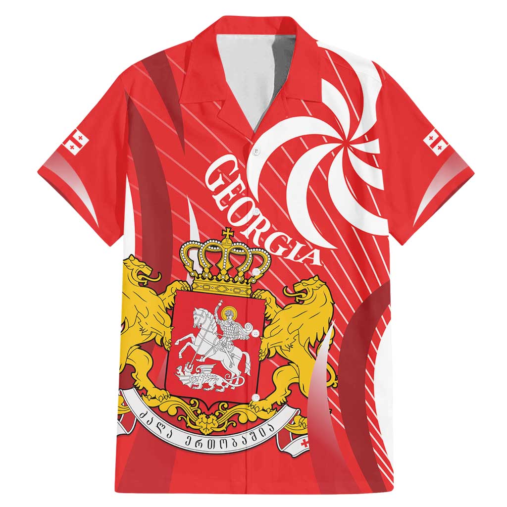 Georgia Independence Day Family Matching Mermaid Dress and Hawaiian Shirt Borjgalo With Coat Of Arms