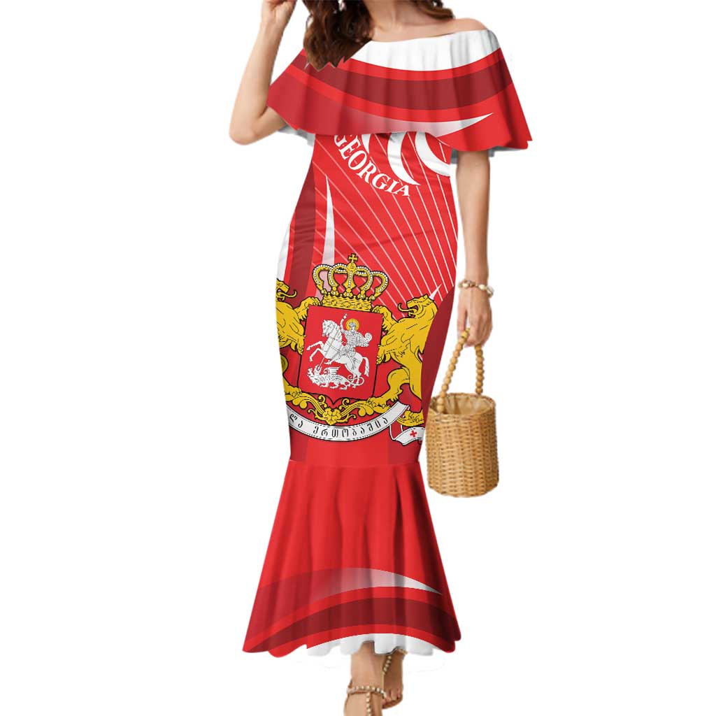 Georgia Independence Day Family Matching Mermaid Dress and Hawaiian Shirt Borjgalo With Coat Of Arms
