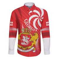 Georgia Independence Day Family Matching Off The Shoulder Long Sleeve Dress and Hawaiian Shirt Borjgalo With Coat Of Arms