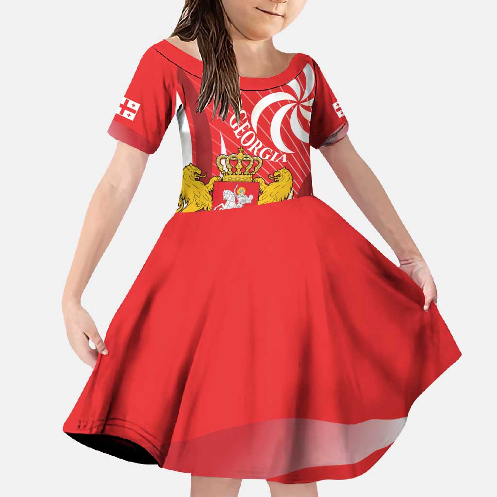Georgia Independence Day Family Matching Off Shoulder Maxi Dress and Hawaiian Shirt Borjgalo With Coat Of Arms