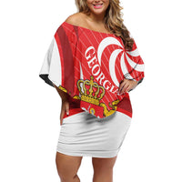 Georgia Independence Day Family Matching Off Shoulder Short Dress and Hawaiian Shirt Borjgalo With Coat Of Arms