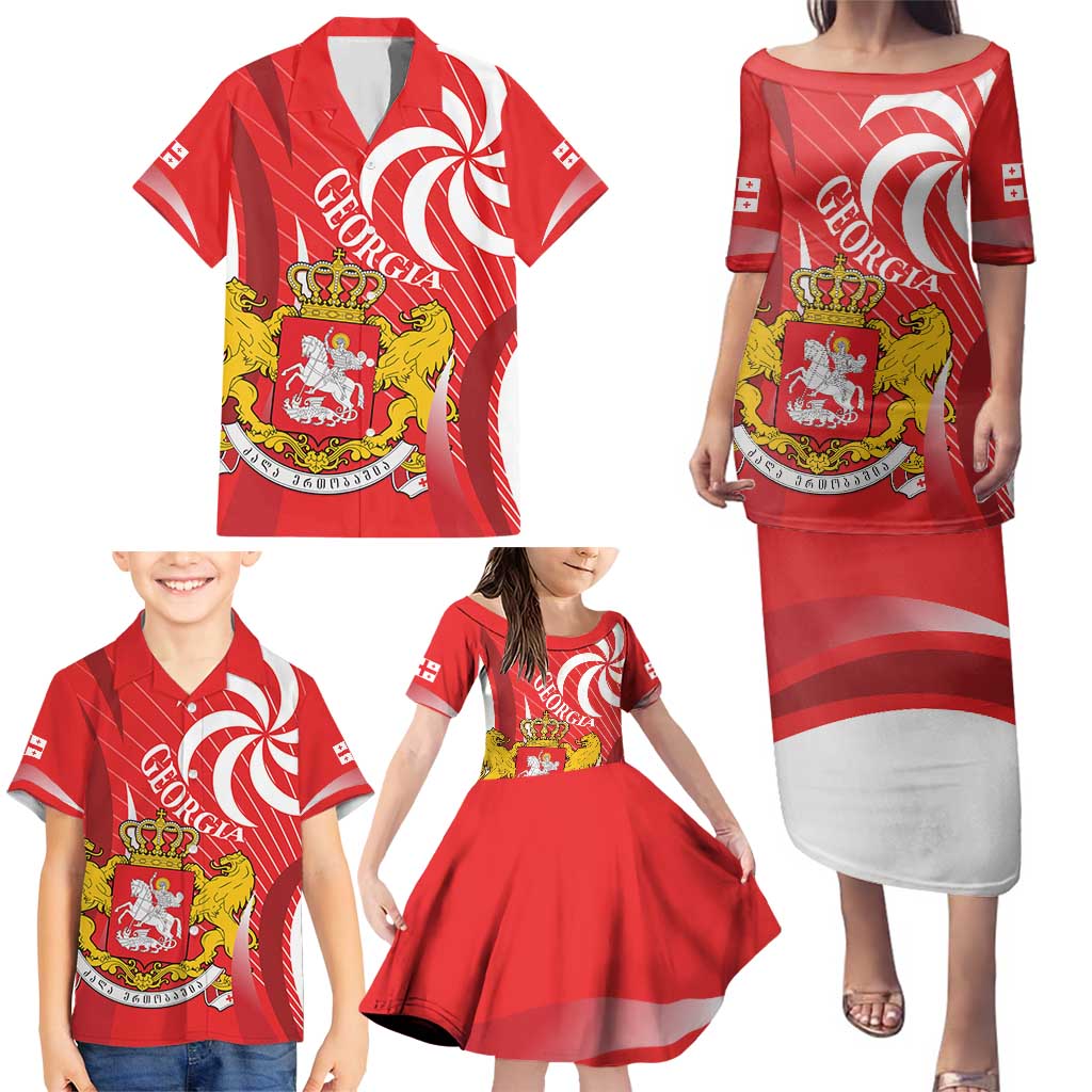 Georgia Independence Day Family Matching Puletasi and Hawaiian Shirt Borjgalo With Coat Of Arms