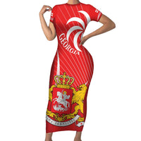 Georgia Independence Day Family Matching Short Sleeve Bodycon Dress and Hawaiian Shirt Borjgalo With Coat Of Arms