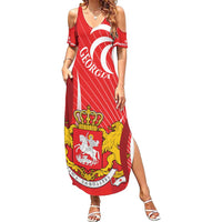 Georgia Independence Day Family Matching Summer Maxi Dress and Hawaiian Shirt Borjgalo With Coat Of Arms