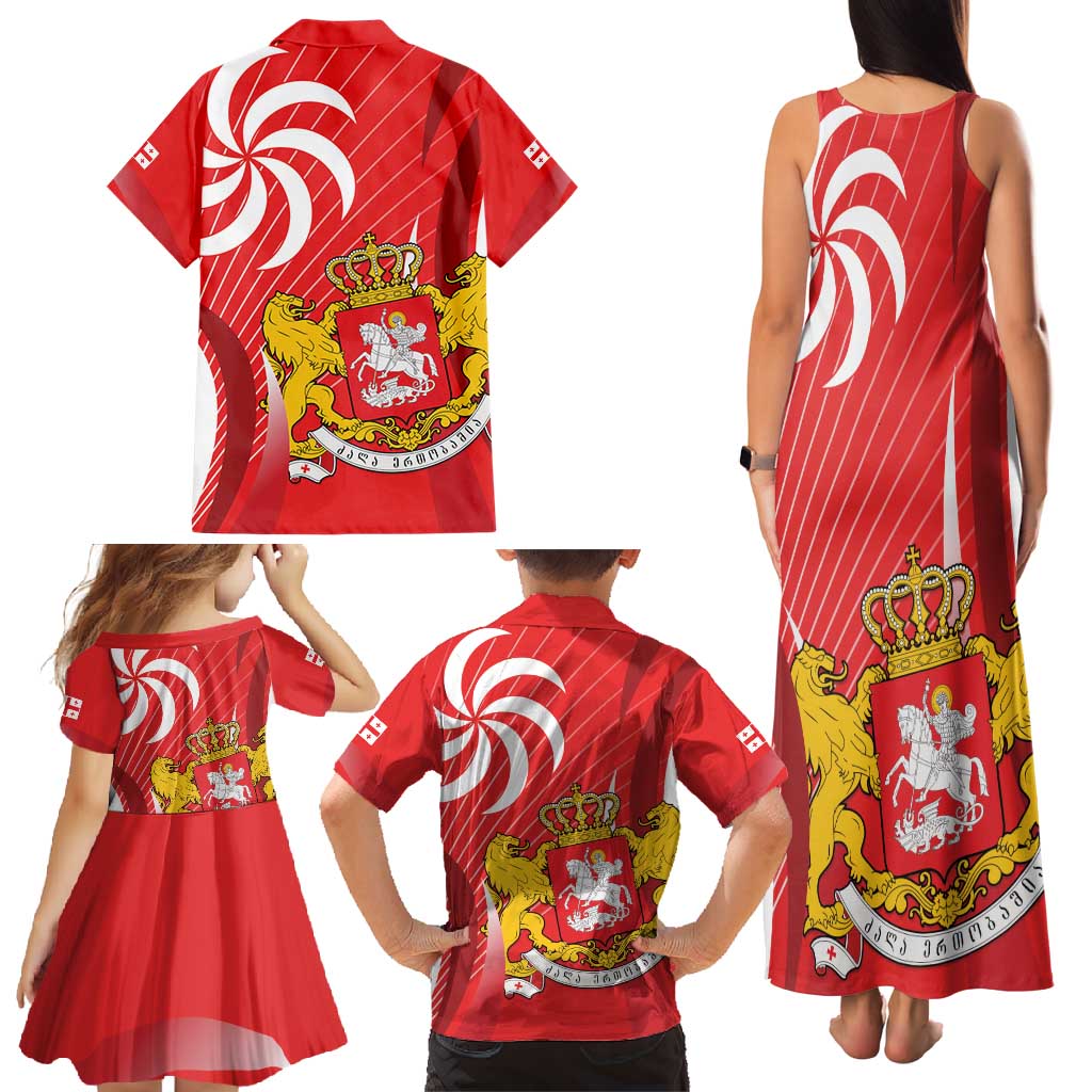 Georgia Independence Day Family Matching Tank Maxi Dress and Hawaiian Shirt Borjgalo With Coat Of Arms