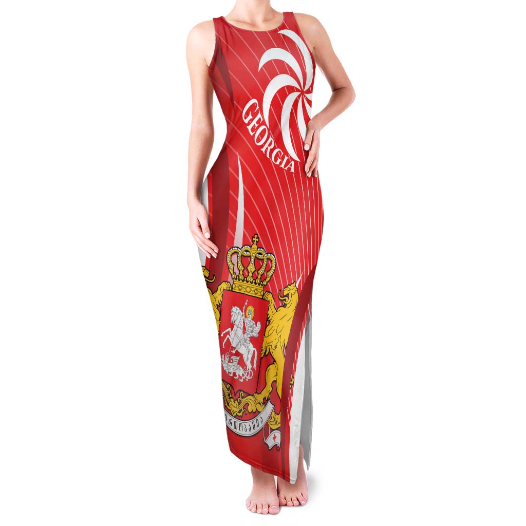 Georgia Independence Day Family Matching Tank Maxi Dress and Hawaiian Shirt Borjgalo With Coat Of Arms