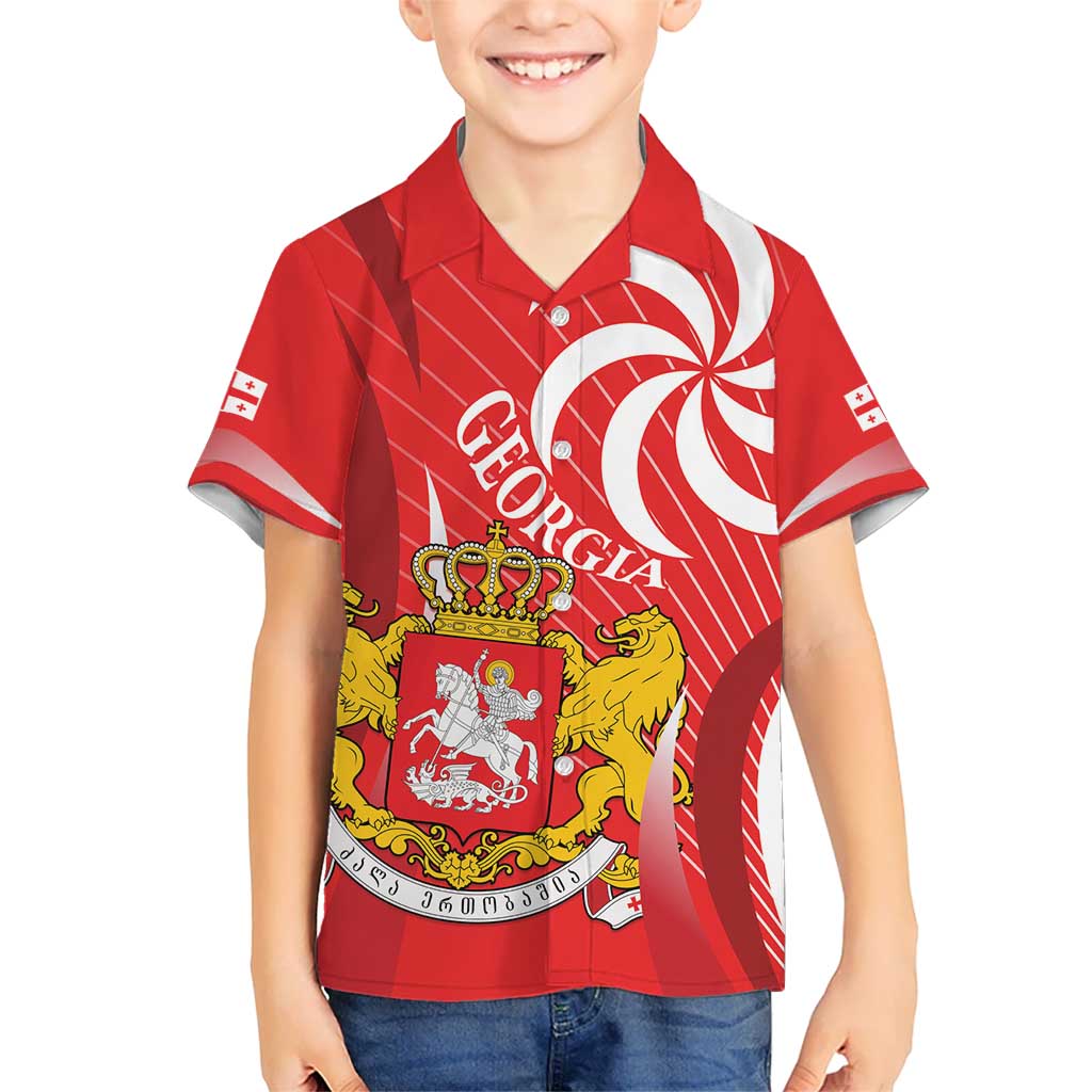 Georgia Independence Day Kid Hawaiian Shirt Borjgalo With Coat Of Arms