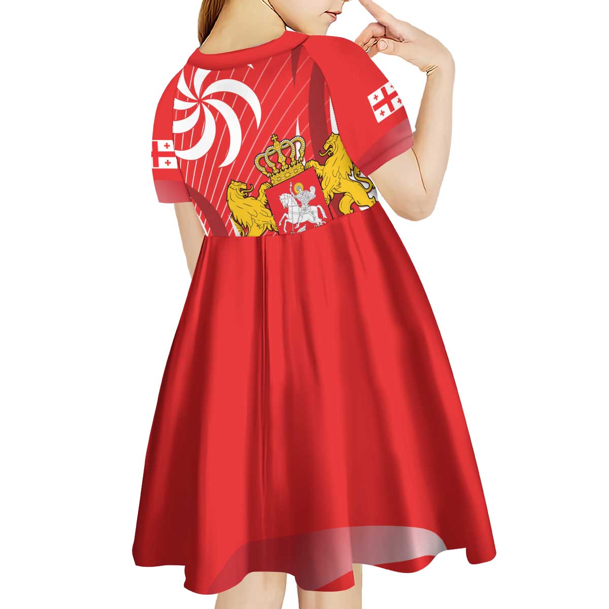 Georgia Independence Day Kid Short Sleeve Dress Borjgalo With Coat Of Arms