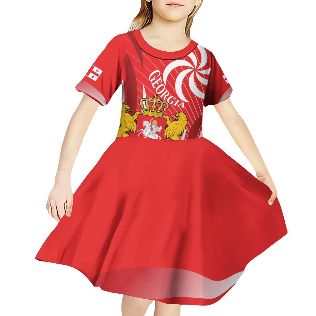 Georgia Independence Day Kid Short Sleeve Dress Borjgalo With Coat Of Arms