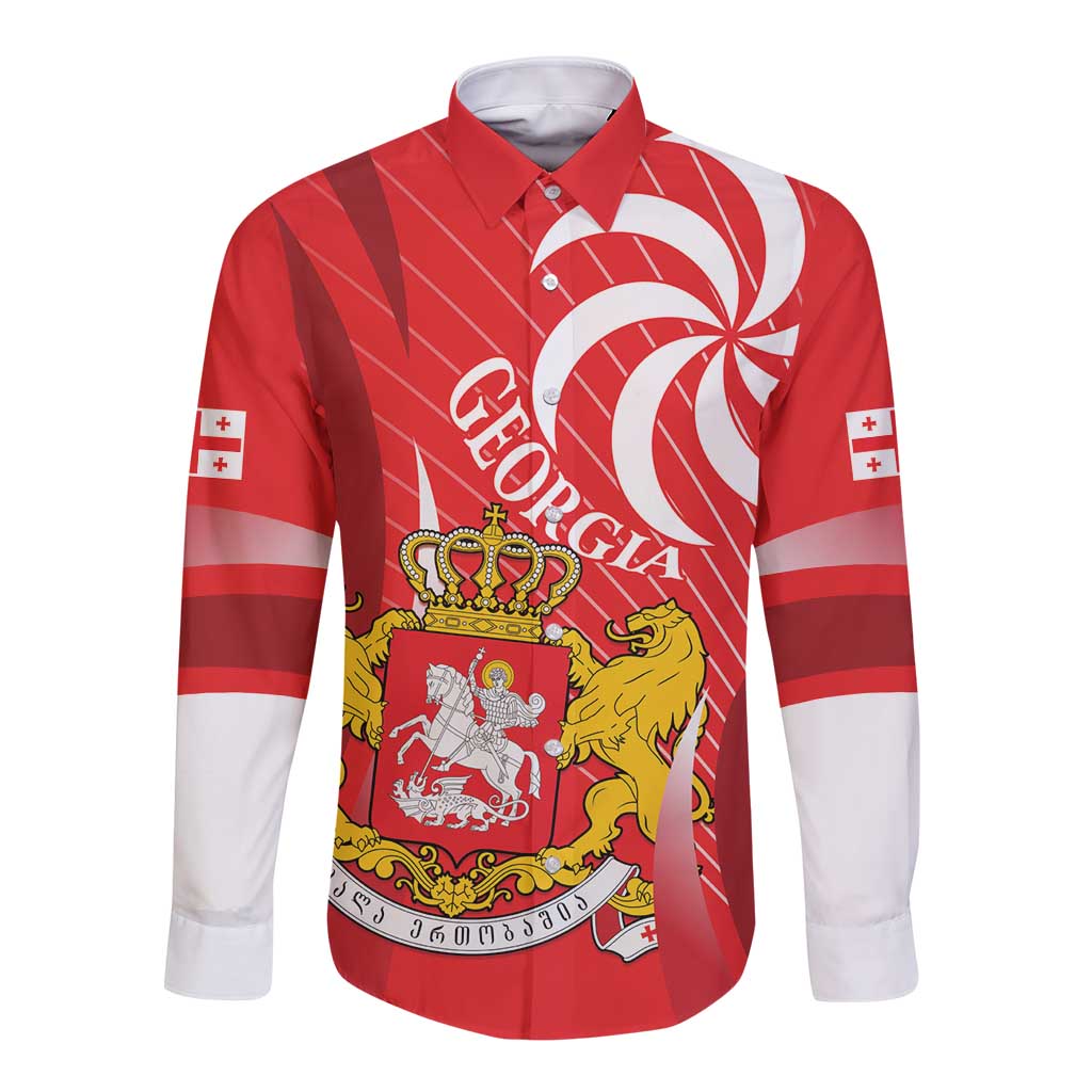 Georgia Independence Day Long Sleeve Button Shirt Borjgalo With Coat Of Arms